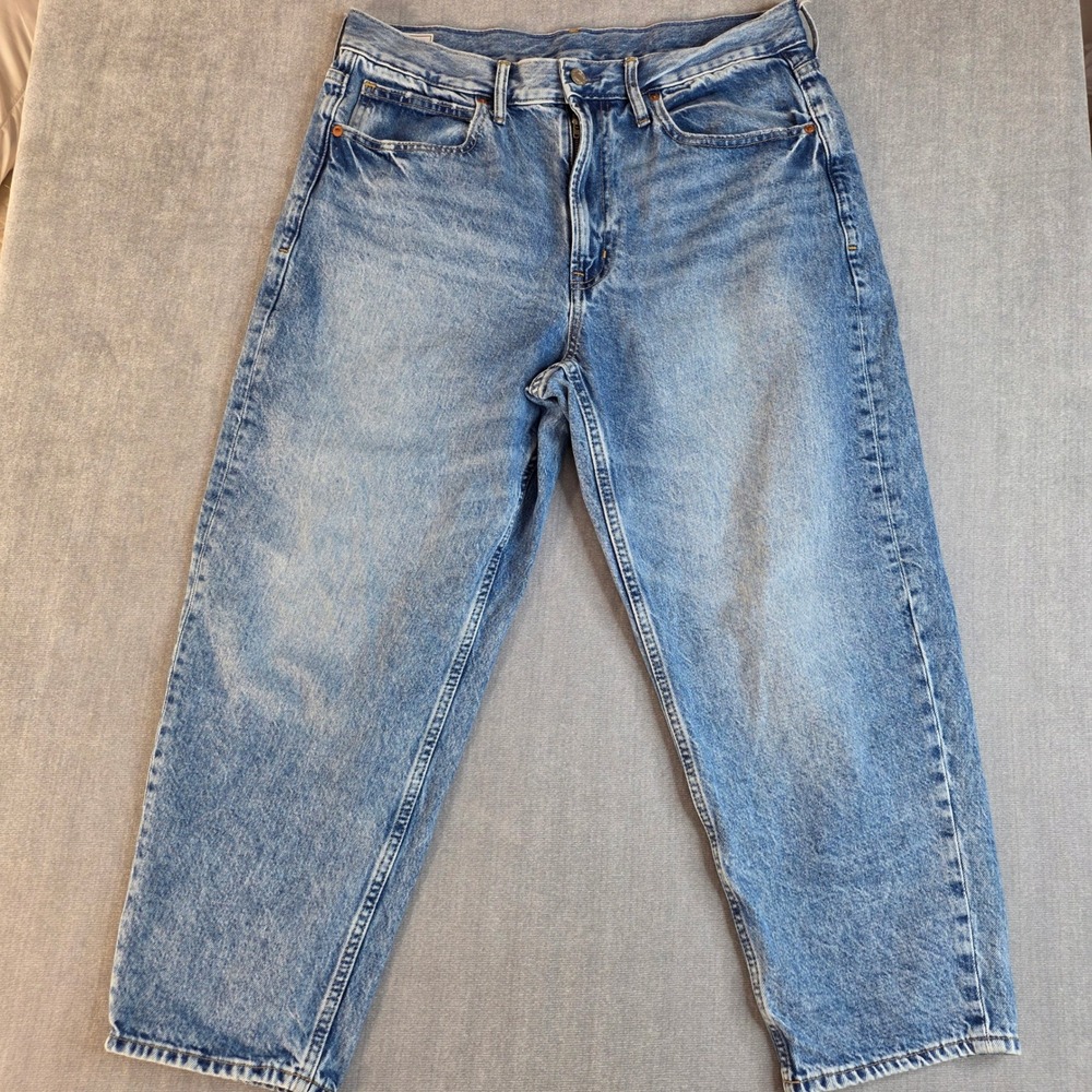Gap Barrel Jean High Rise Womens 31/12 Short Blue Curved Leg Rigid Denim Cropped
